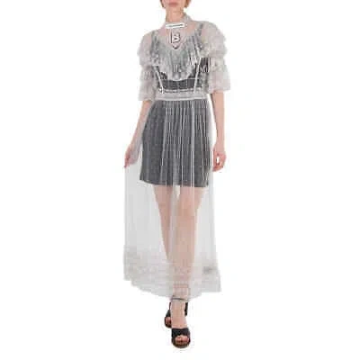 Pre-owned Burberry Ladies Light Pebble Grey Long Lace Dress, Brand Size 6 (us Size 4) In Multicolor