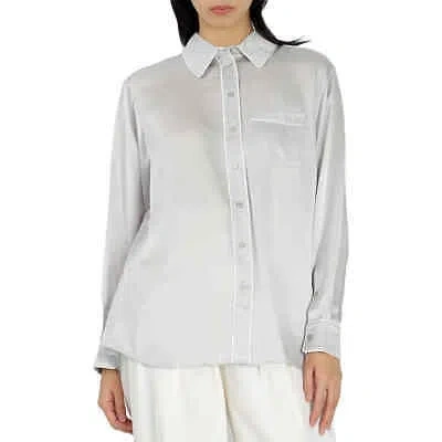 Pre-owned Burberry Ladies Light Pebble Grey Silk Satin Shirt In Multicolor