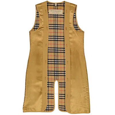 Burberry Ladies Long Chelsea And Kensington Fit Heritage Vintage Check Wool Cashmere Warmer In Antique Yellow Chk