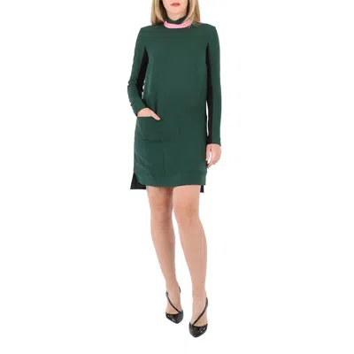 Pre-owned Burberry Ladies Long-sleeve Silk Wool Shift Dress In Green