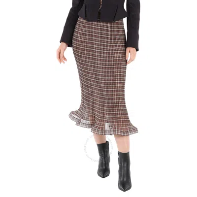 Burberry Ladies Mahogany Check Plisse Ruffle Detail Skirt In Multi