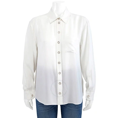 Burberry Ladies Marika Optic White Press Studded Silk Crepe De Chine Shirt