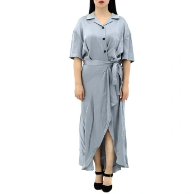 Burberry Ladies Mineral Blue Emily Tie-waist Silk-satin Shirt Dress