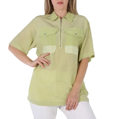 Burberry Ladies Mist Green Ilona Zip-front Silk Bowling Shirt