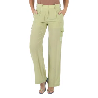 Burberry Ladies Mist Green Nell Mid-rise Silk Crepe De Chine Cargo Trousers