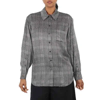 Pre-owned Burberry Ladies Monochrome Carlota Checked Long-sleeve Silk Shirt In Check Description