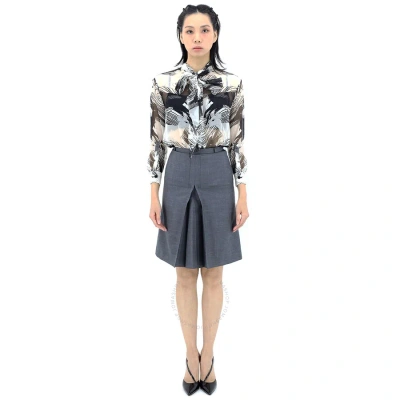 Burberry Ladies Monochrome Deer Print Silk Chiffon Pussy-bow Blouse In Monochrome Ip Pttn