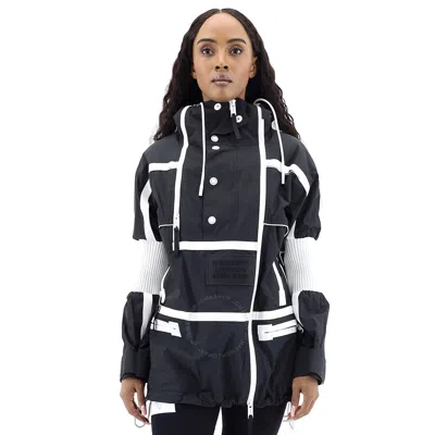 Burberry Ladies Monochrome Nylon Reconstructed Track Jacket In Black