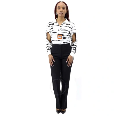 Burberry Ladies Monochrome Watercolor Printed Cotton Polo Shirt