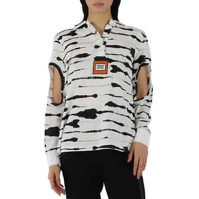 Pre-owned Burberry Ladies Monochrome Watercolor Printed Cotton Polo Shirt In Check Description