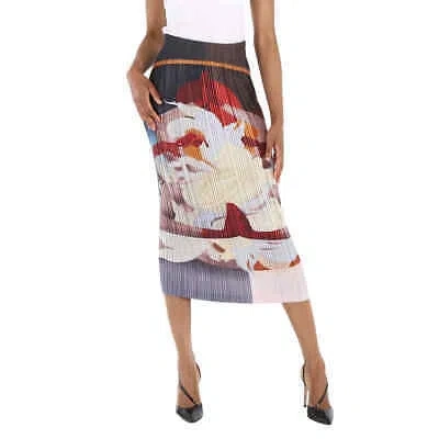 Pre-owned Burberry Ladies Multicolor Meditation Print Satin Plisse Midi Skirt