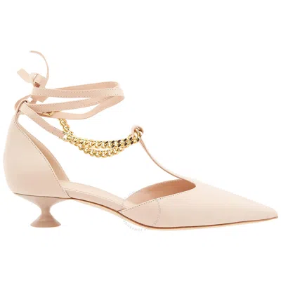 Burberry Ladies Nude Welton Chain Detail Leather Pumps In Gold