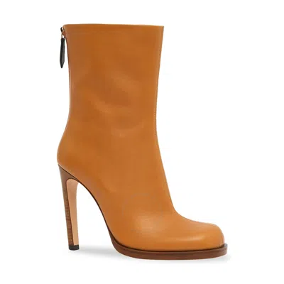 Burberry Ladies Ochre Square-toe Ankle Leather Boots In Brown