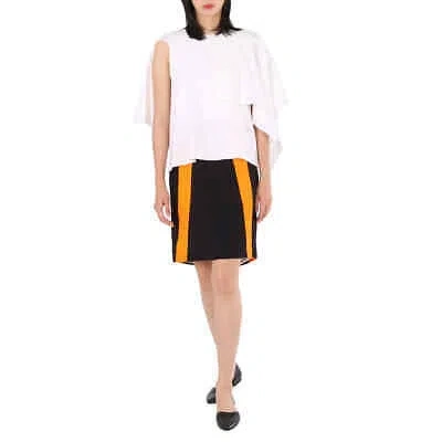 Pre-owned Burberry Ladies Optic White Cape Overlay Geometric Print Silk Dress