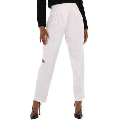 Pre-owned Burberry Ladies Optic White Location Print Trousers