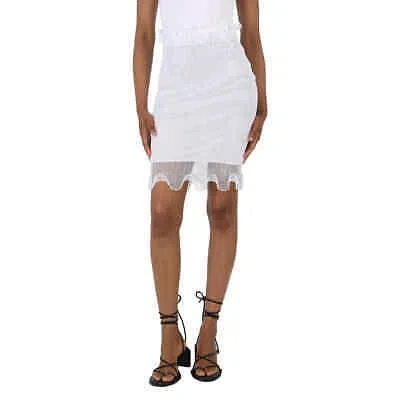Pre-owned Burberry Ladies Optic White Ruffled Detail Fishnet Pencil Skirt
