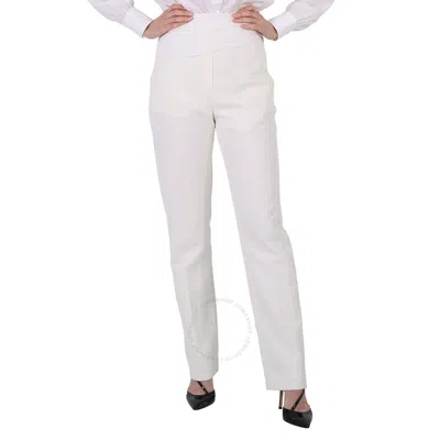 Burberry Ladies Optic White Sash Detail Technical Wool Tailored Trousers