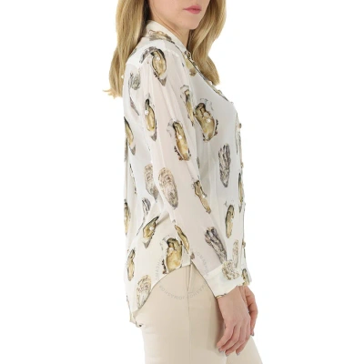 Burberry Ladies Oyster- Print Pearl- Embellished Shirt In White