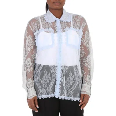 Pre-owned Burberry Ladies Pale Blue Long-sleeve Lace Shirt