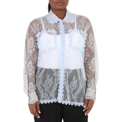 Burberry Ladies Pale Blue Long-sleeve Lace Shirt