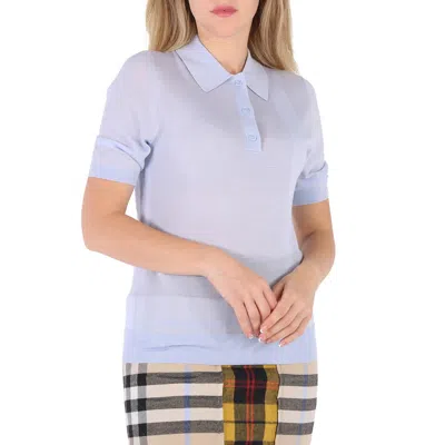 Pre-owned Burberry Ladies Pale Blue Madeline Wool-blend Logo Polo Shirt