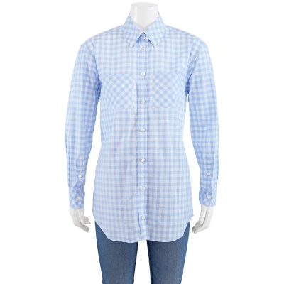 Burberry Ladies Pale Blue Pattern Gingham Cotton Poplin Shirt Dress