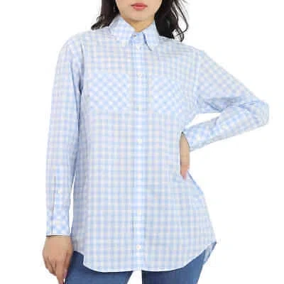 Pre-owned Burberry Ladies Pale Blue Pattern Gingham Cotton Poplin Shirt Dress, Brand Size In Multicolor