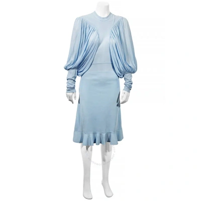 Burberry Ladies Pale Blue Puff-sleeve Jersey Dress