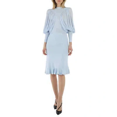 Pre-owned Burberry Ladies Pale Blue Puff-sleeve Jersey Dress