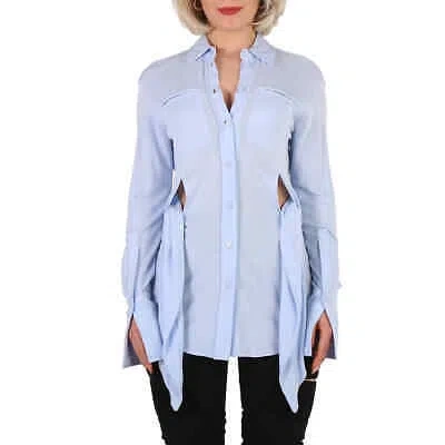 Pre-owned Burberry Ladies Pale Blue Sash Detail Jersey Oversized Shirt