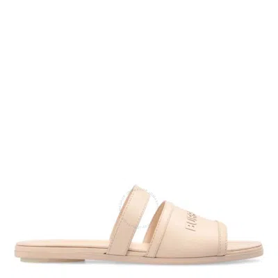 Burberry Ladies Pale Peach Honour Leather Flat Sandals In Gold