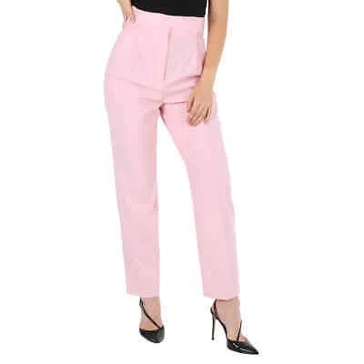 Pre-owned Burberry Ladies Pastel Pink Wool High-waisted Trousers