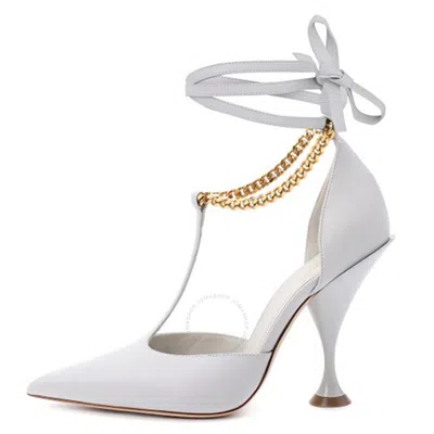 Burberry Ladies Pebble Grey Welton Chain Detail Leather Pumps In White
