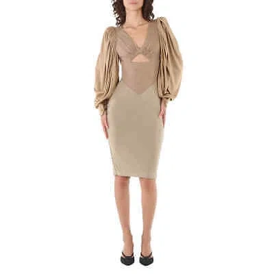 Pre-owned Burberry Ladies Pecan Melange Panelled Wool Silk Jersey Dress In Brown