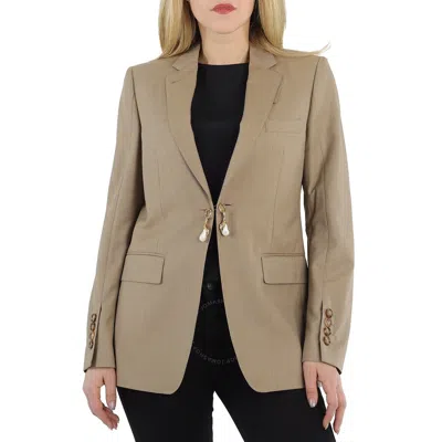 Burberry Ladies Pecan Melange Single-breasted Blazer Jacket In Red