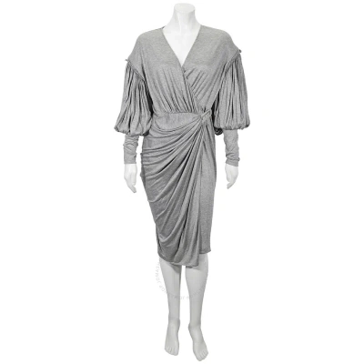 Burberry Ladies Pewter Melange Draped-front Balloon-sleeve Jersey Dress