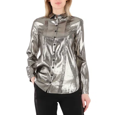 Pre-owned Burberry Ladies Pintuck Detail Silk Shirt In Silver