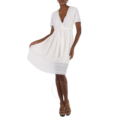 Burberry Ladies Pleated Georgette Wrap Dress In Natural White