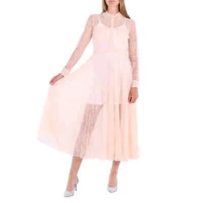 Pre-owned Burberry Ladies Pleated Lace Dress In Powder Pink