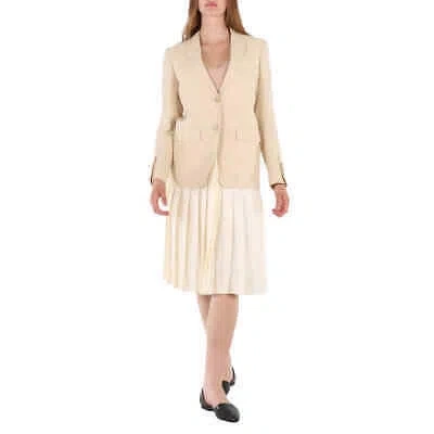 Pre-owned Burberry Ladies Pleated Panel Wool Silk Linen Tailored Jacket In Check Description