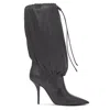 Burberry Ladies Pointed Leather Drawcord Boots In Black In Black