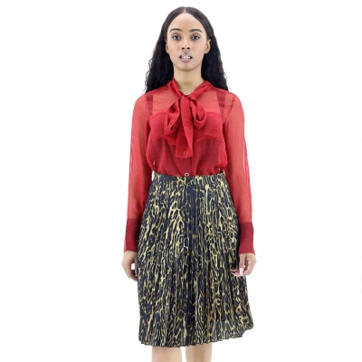 Burberry Ladies Rersby Leopard Print Pleated Skirt In Dark Mustard