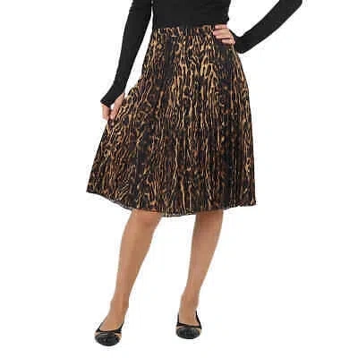 Pre-owned Burberry Ladies Rersby Leopard Print Pleated Skirt In Yellow