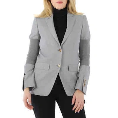 Pre-owned Burberry Ladies Ribbed-panel Single-breasted Wool Blazer Jacket, Brand Size 6 In Check Description
