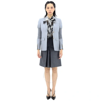 Burberry Ladies Ribbed-panel Single-breasted Wool Blazer Jacket In Blue