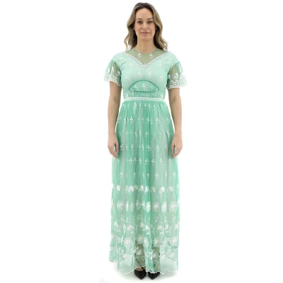 Burberry Ladies Round-neck Embroidered-tulle Dress In Aqua Green_ White