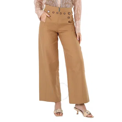 Burberry Ladies Ryann Camel Button-detail Wide-leg Trousers In Neutral