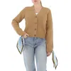Shop Burberry Ladies Scarf Tie Detail Wool Cardigan In Camel In Yellow