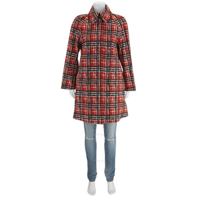 Burberry Ladies Scribble Check Bonded Cotton Car Coat In Bright Military Red