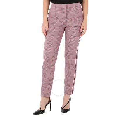 Burberry Ladies Side Stripe Houndstooth Check Wool Tailored Trousers In Red